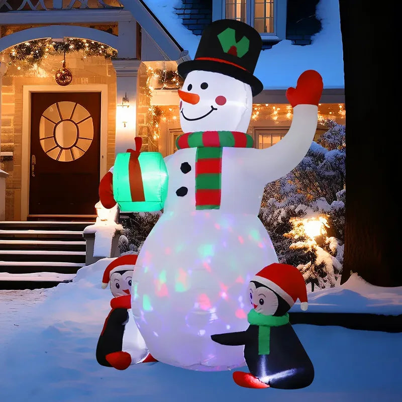 Bonhomme neige gonflable LED vu de nuit ambiance Noël