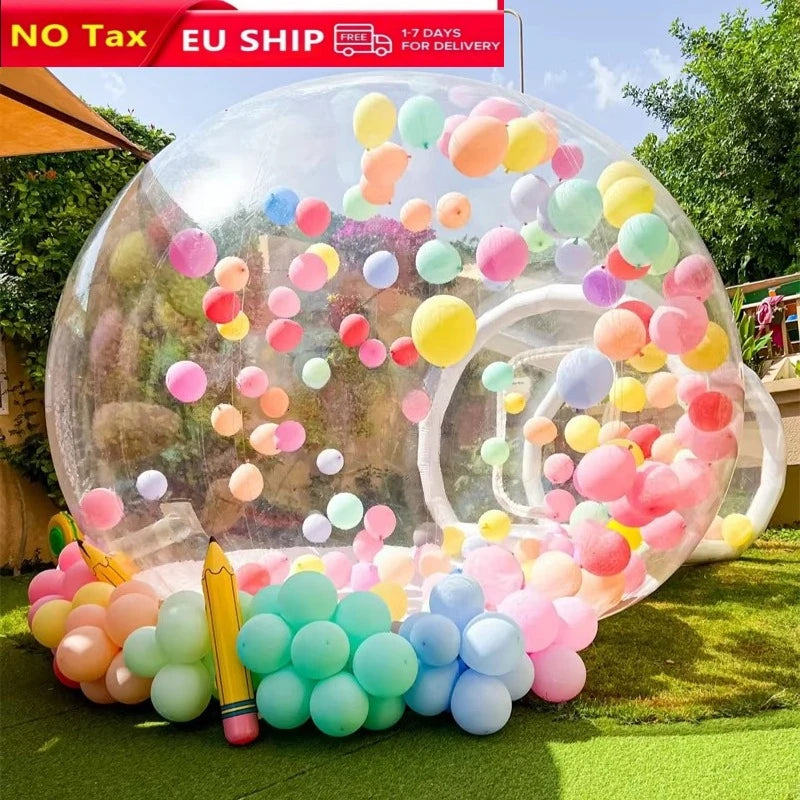 Bulle gonflable transparente igloo illuminée lors d'une fête d'anniversaire