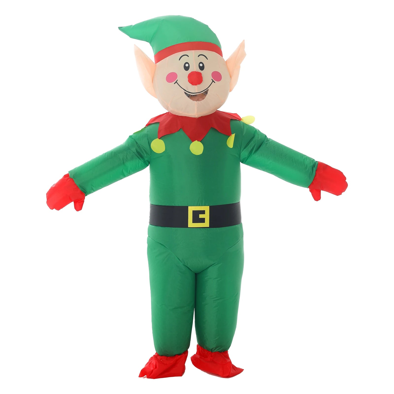 Costume gonflable elfe de Noël adulte vert vue de face