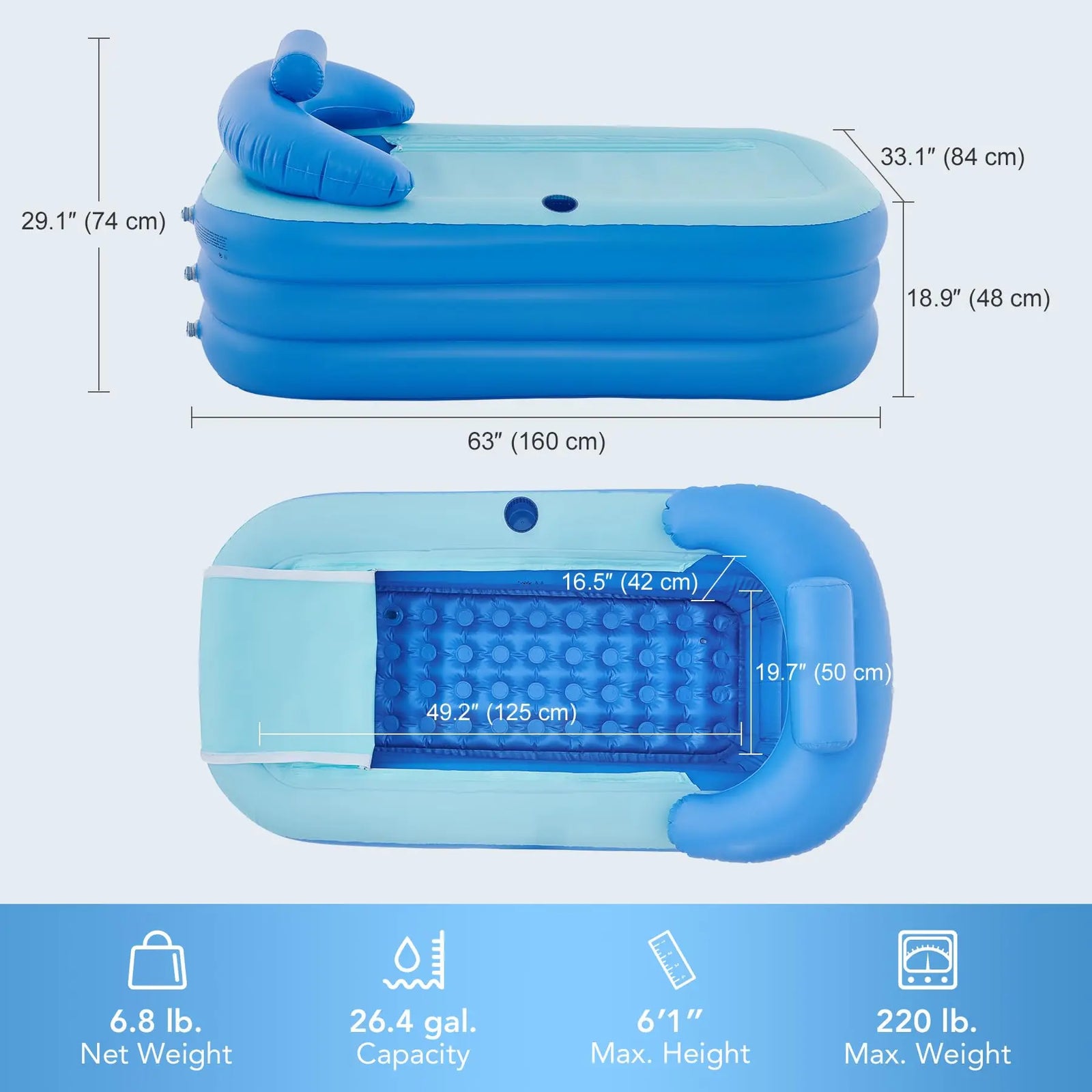 Baignoire gonflable bleue autoportante pour spa adulte
