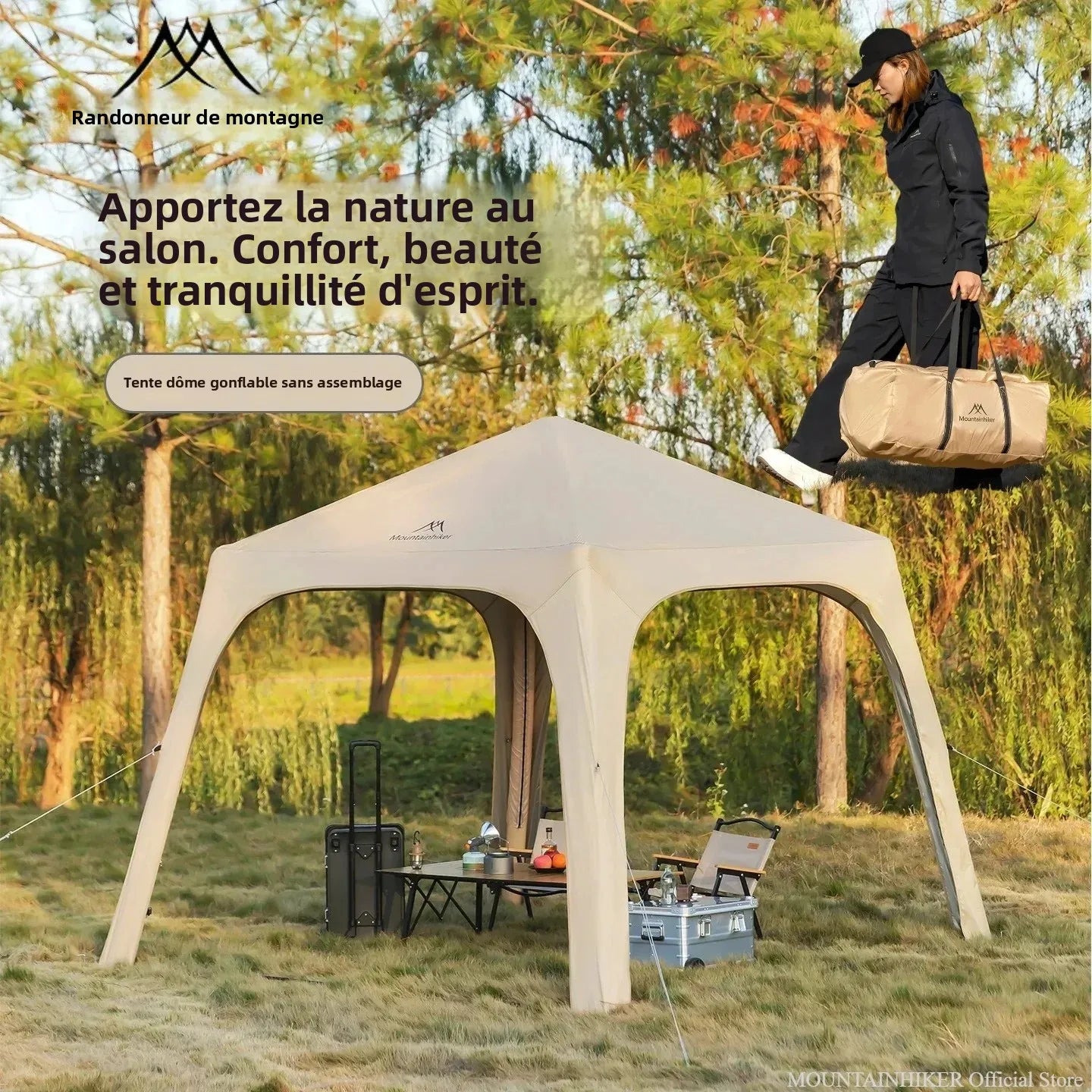 Tente gonflable dôme camping vue d'ensemble