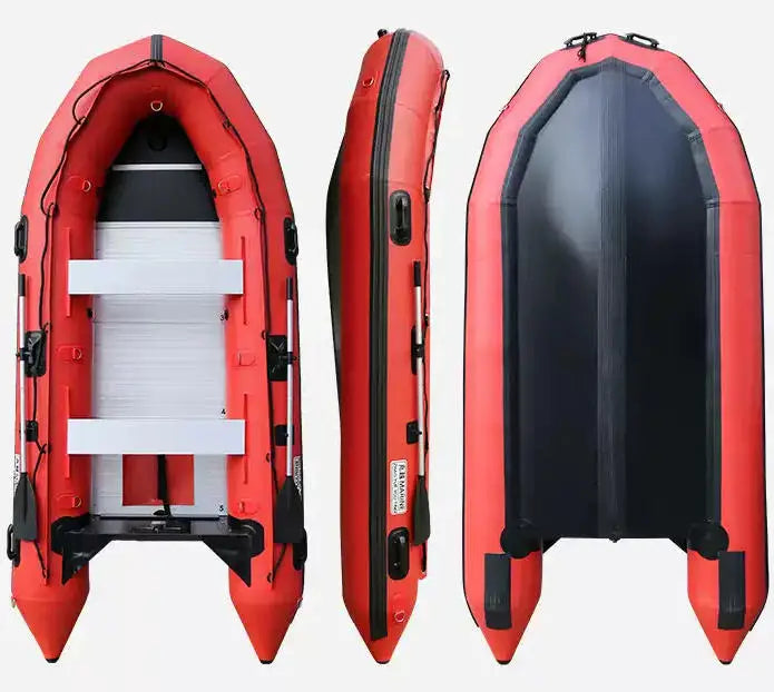 Vue d'ensemble du bateau gonflable rouge PVC