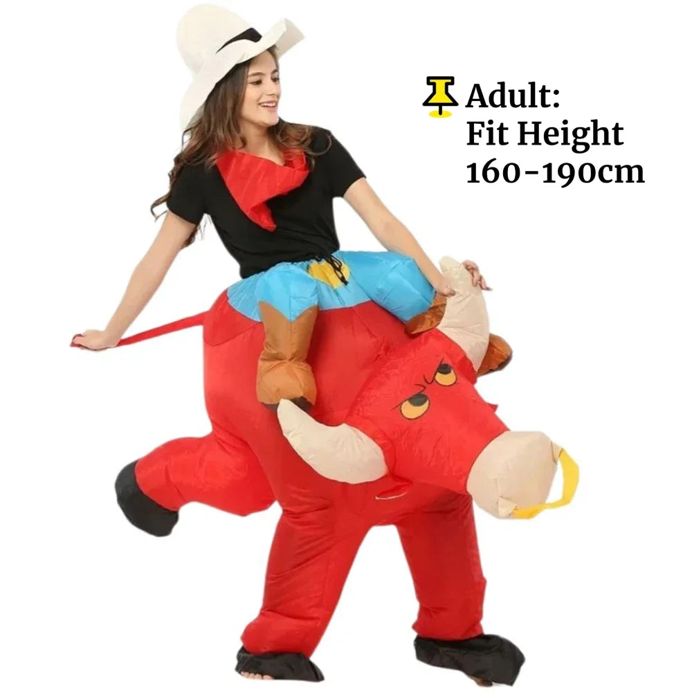 Costume gonflable cowboy taureau vue d'ensemble