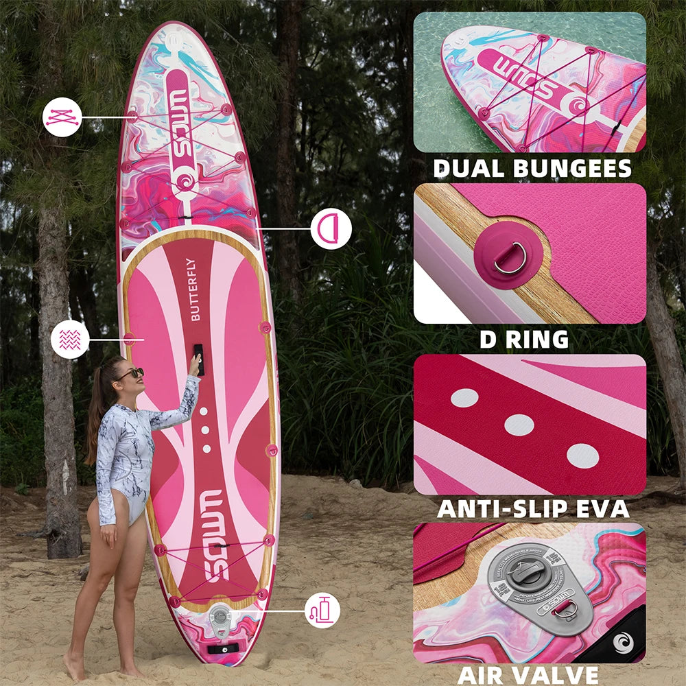 Stand Up Paddle Gonflable Rose Pêche vue d'ensemble