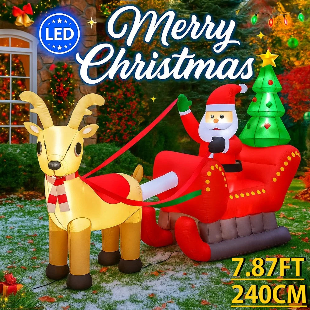 Décoration Noël gonflable père Noël traîneau rennes LED 240 cm