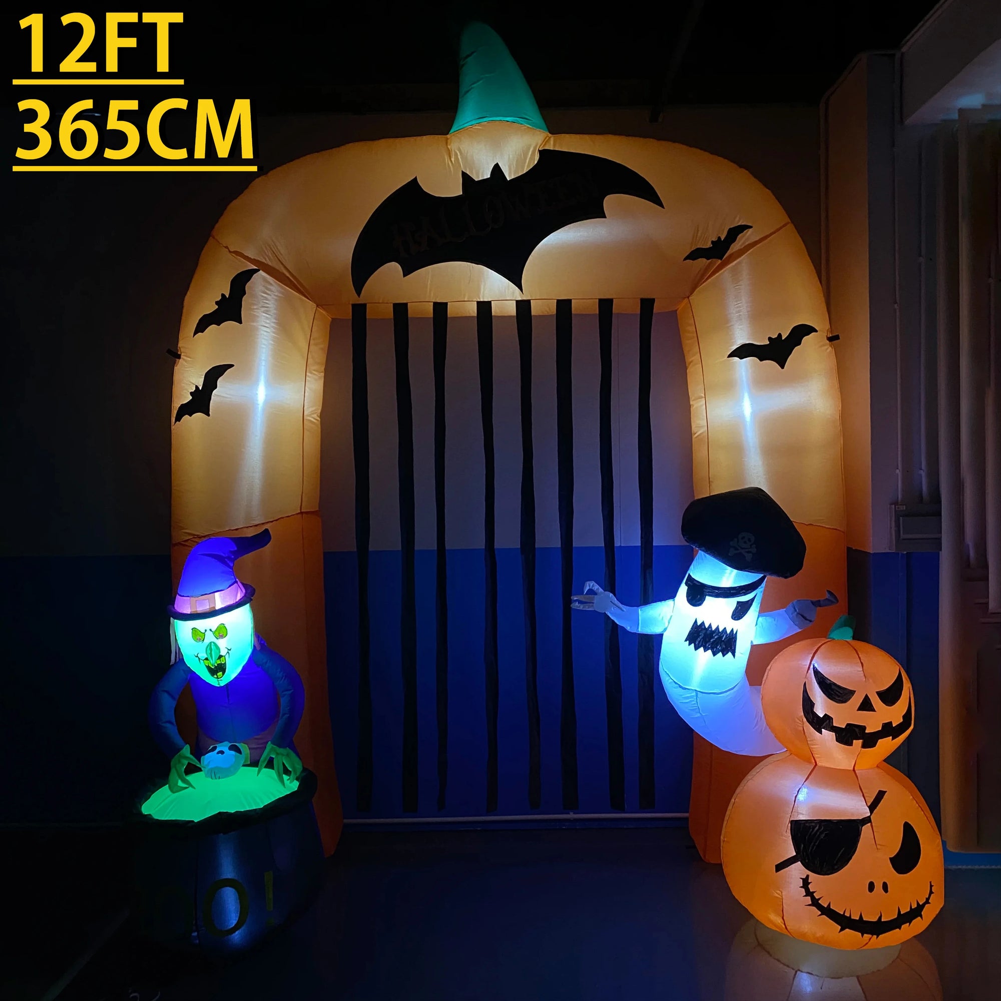 Décoration Halloween gonflable citrouille sorcière géante 12 pieds illuminée