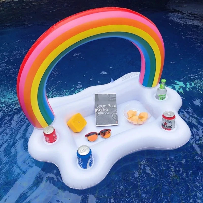 Bouée gonflable arc-en-ciel bar boissons piscine