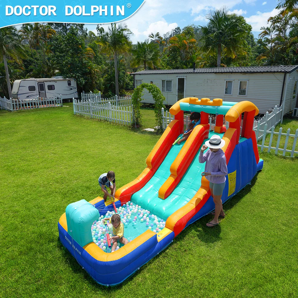 Château gonflable double toboggan aquatique 5,5x2,2 m enfants
