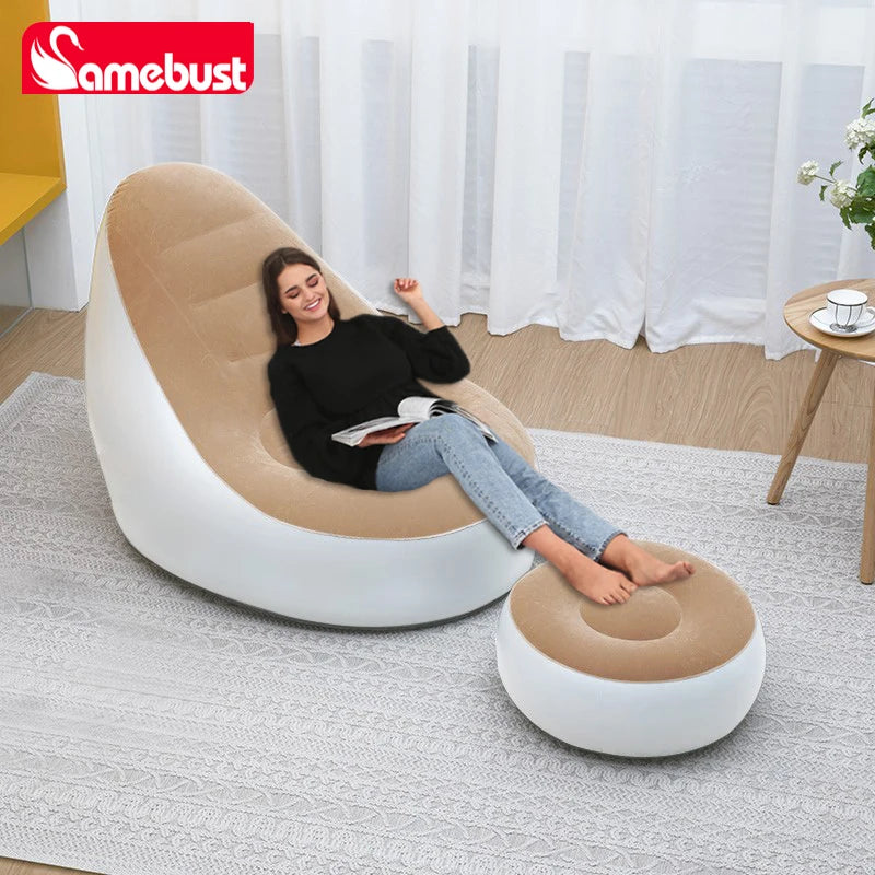 Canapé gonflable pliable marron vue de face