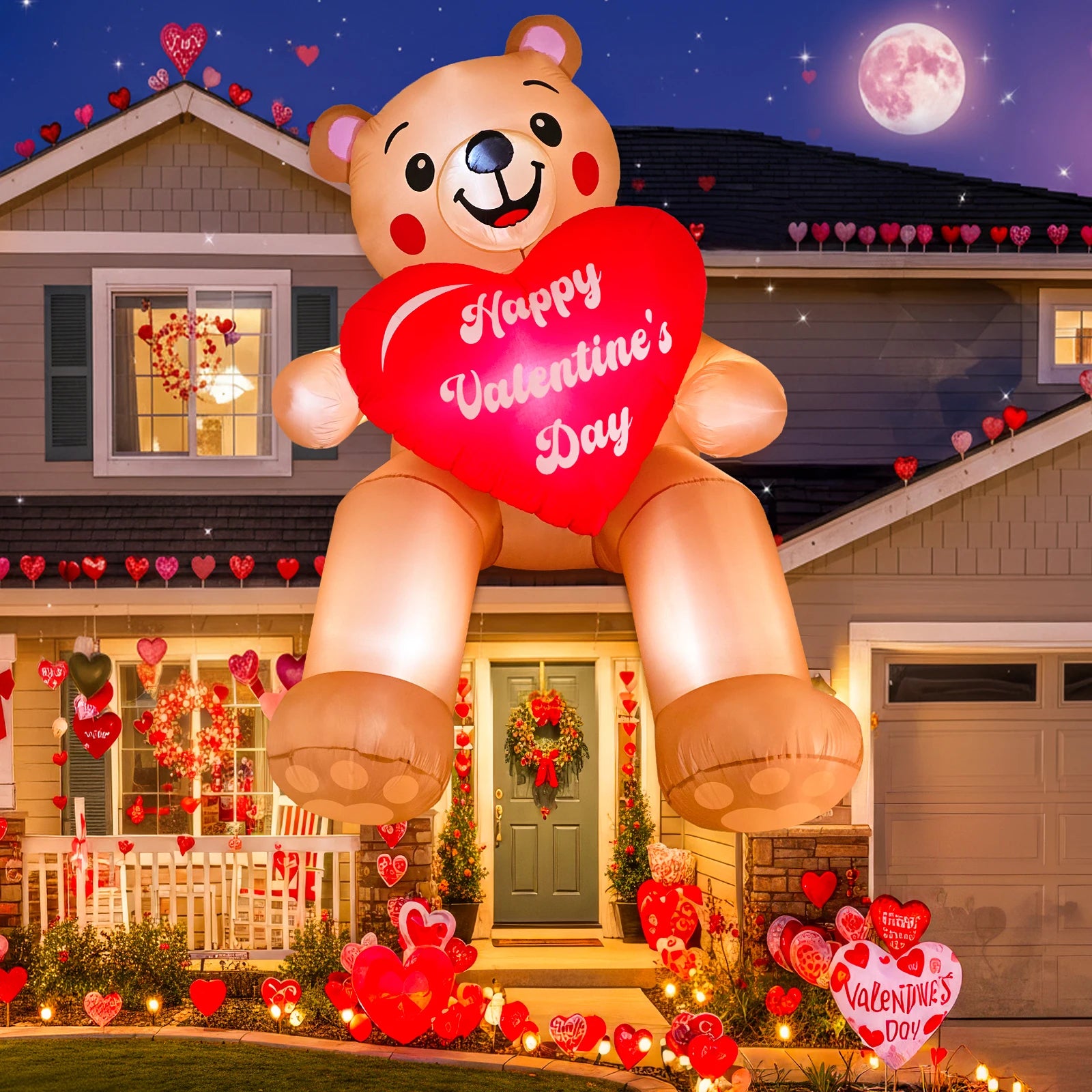 Décoration gonflable ours Saint-Valentin 8 pieds 4 LED jardin
