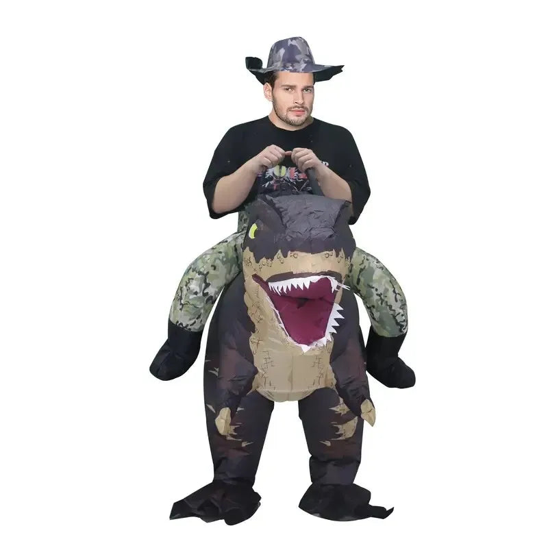 Déguisement gonflable dinosaure cavalier bleu