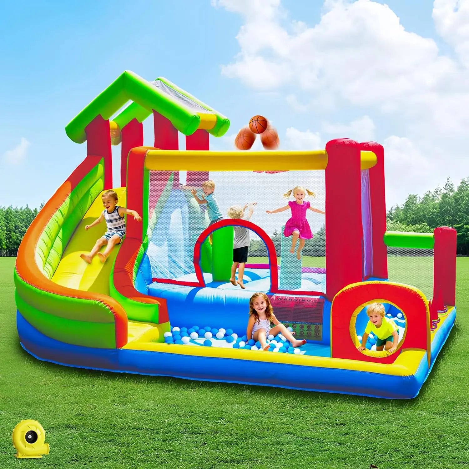 Château gonflable avec toboggan pour enfants 3-10 ans