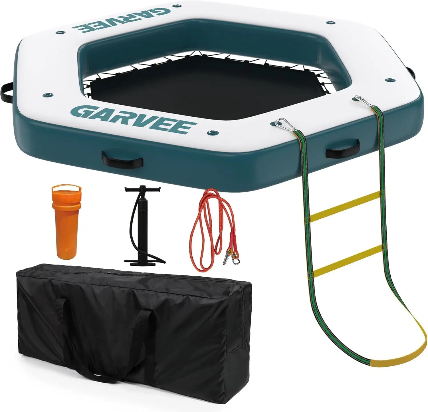 Plateforme flottante gonflable avec zone de baignade en filet