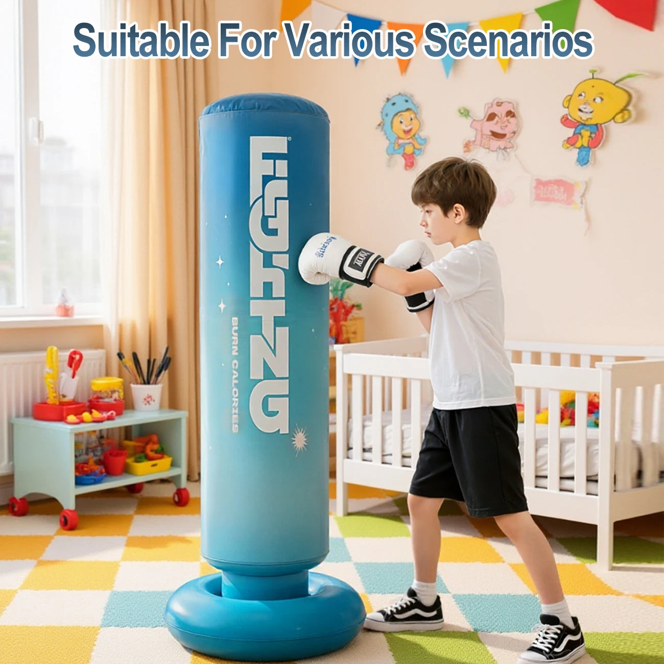 Sac de boxe gonflable autoportant 1,2 m bleu PVC