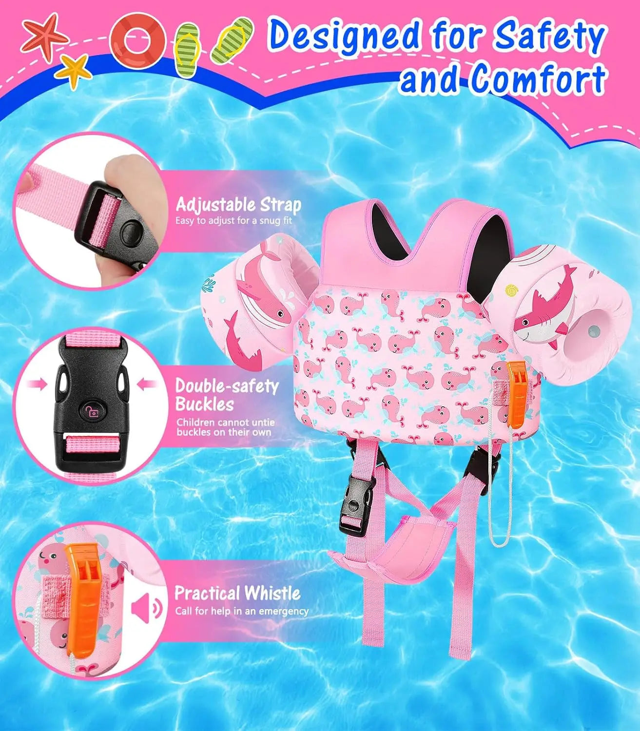 Gilet de bain enfant brassard motif crabe bleu
