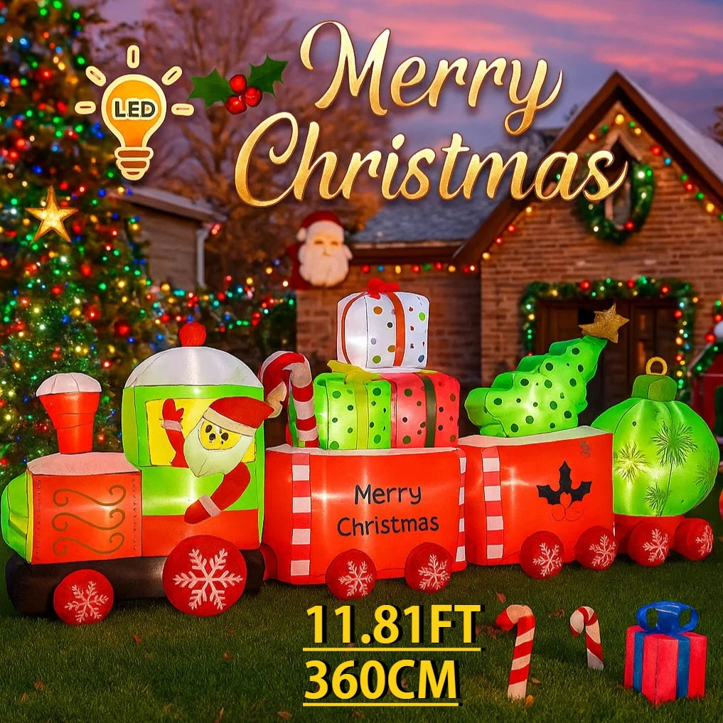 Décoration Noël gonflable train géant père Noël LED 360 cm