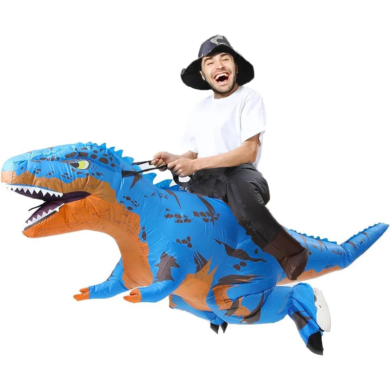 Combinaison gonflable T-Rex brun vue cosplay