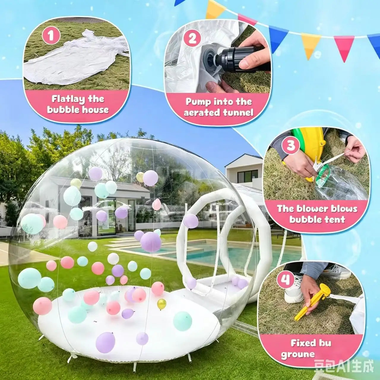 Vue intérieure de la bulle gonflable transparente