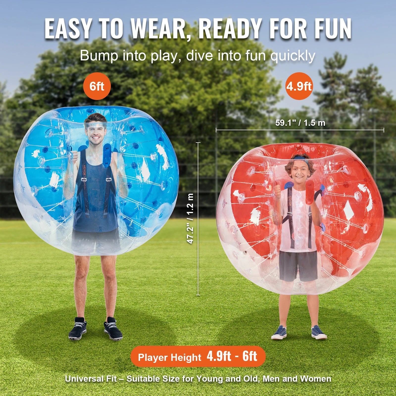 Jeu de choc gonflable zorb ball lot de 2 extérieur