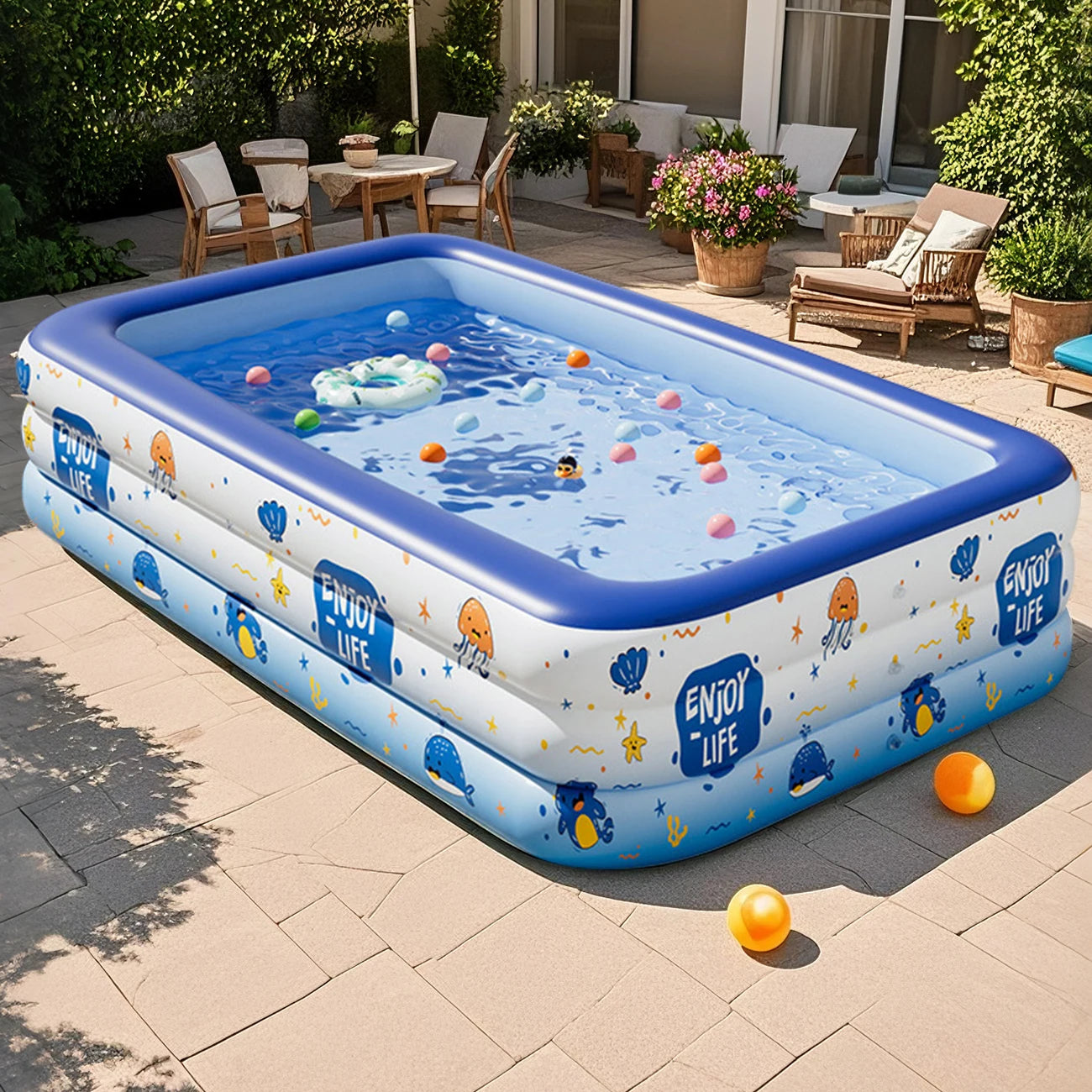 Piscine gonflable familiale thème océan en PVC pour jardin
