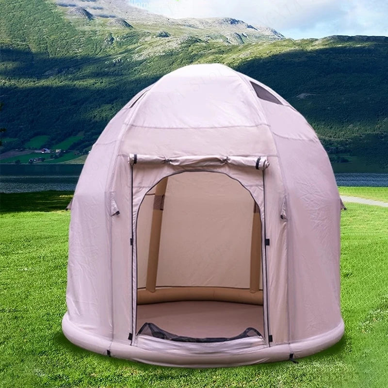 Tente gonflable camping 2-4 personnes installée en extérieur