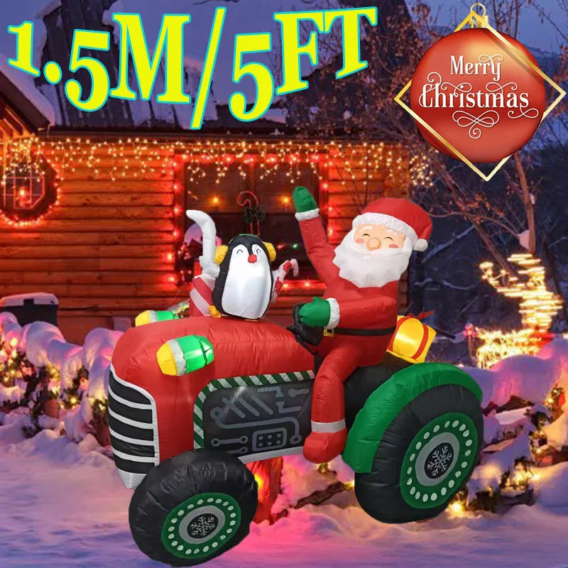 Décoration Noël gonflable tracteur du Père Noël