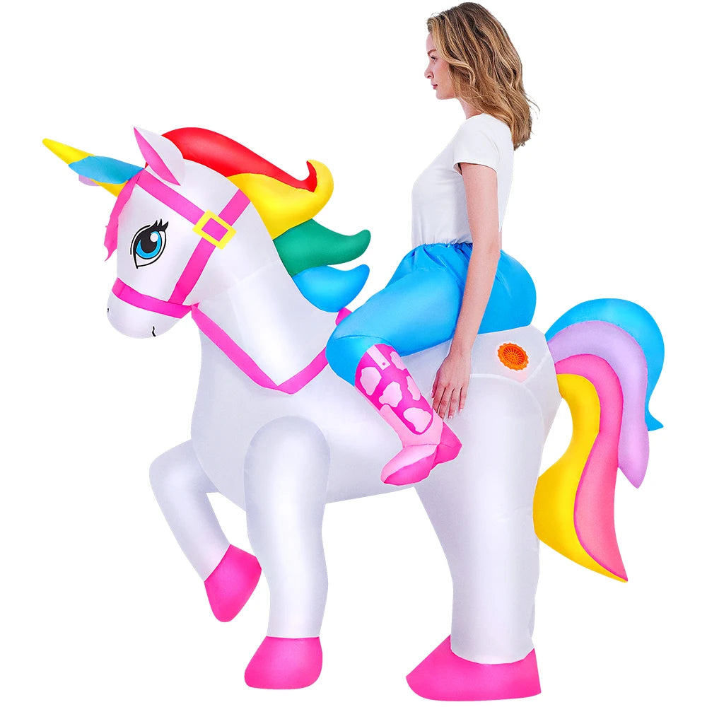 Costume gonflable licorne multicolore adulte vue de face