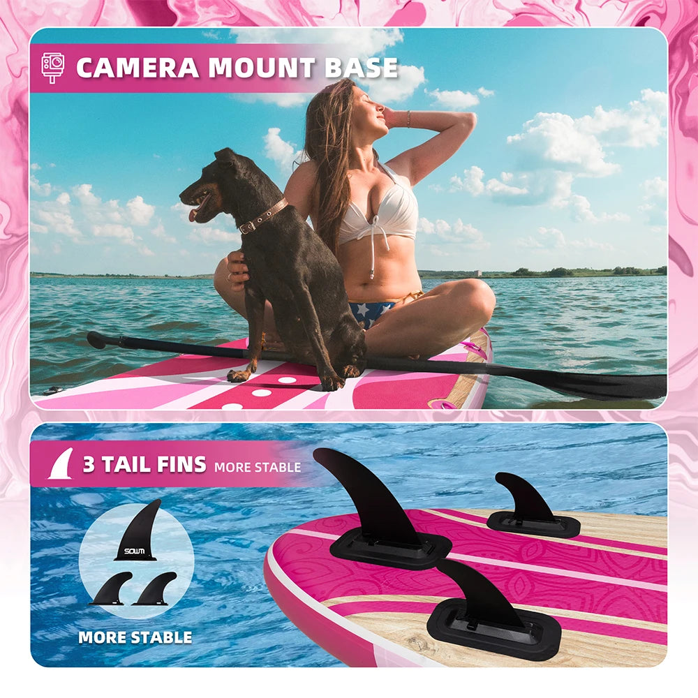 Stand Up Paddle Gonflable Rose Pêche détail des accessoires