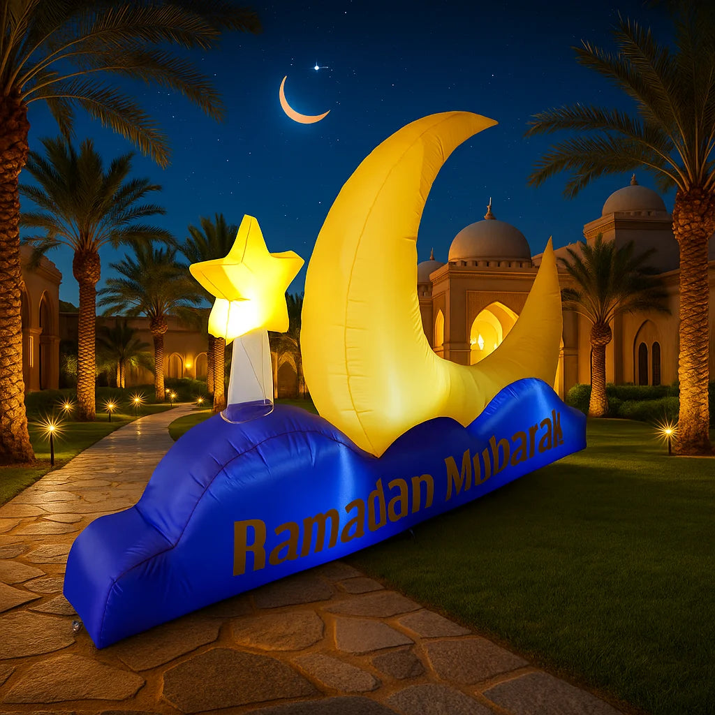 Décoration gonflable château Ramadan illuminée la nuit