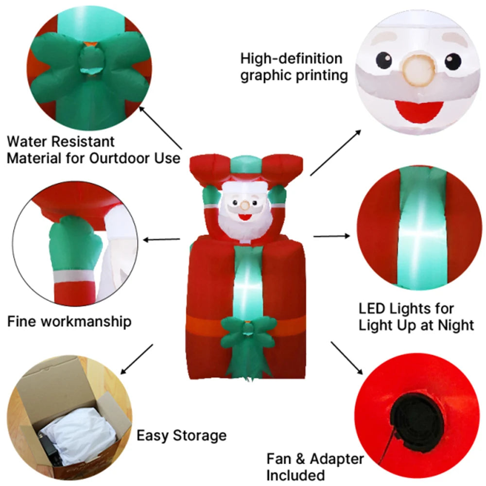 Père Noël gonflable géant illuminé en extérieur