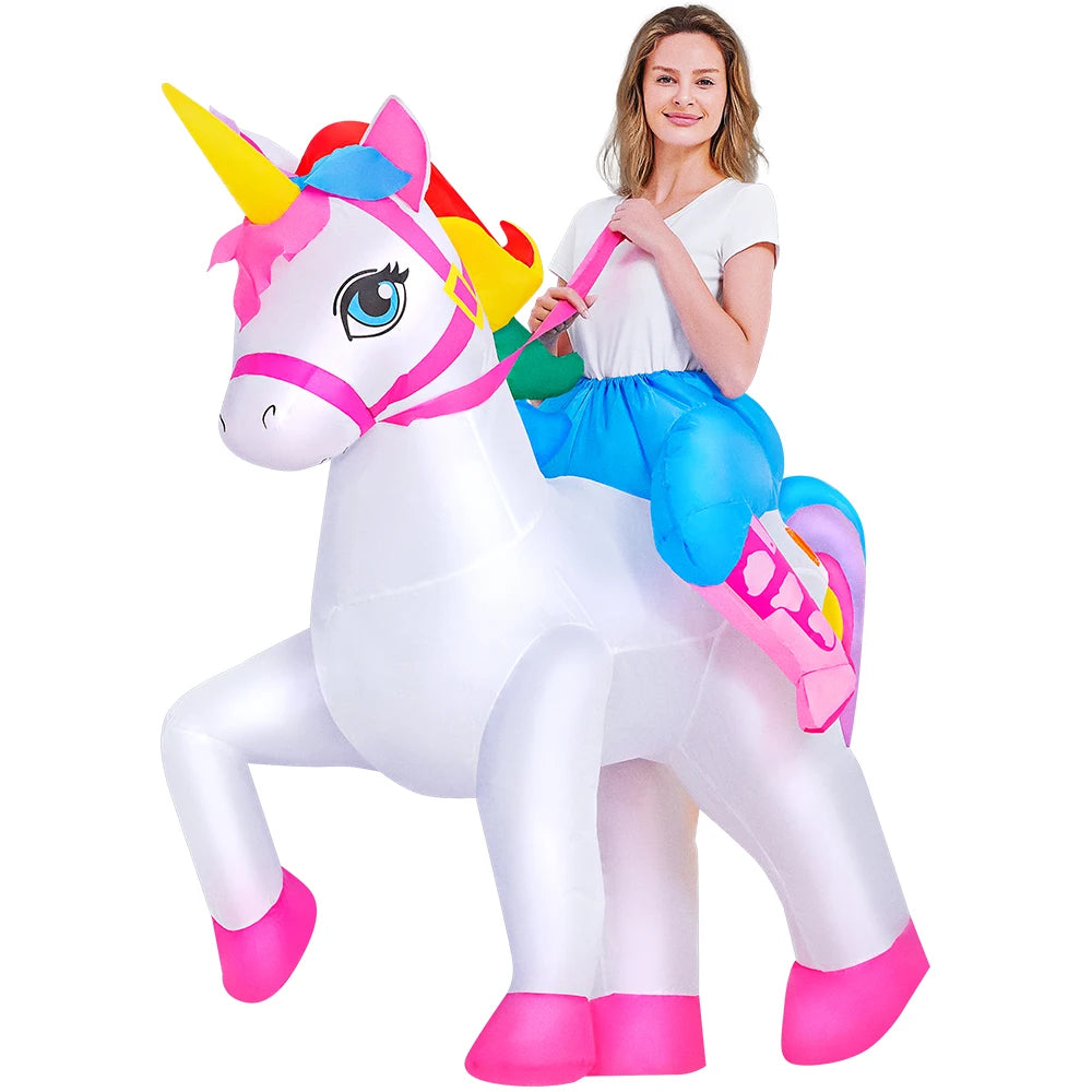 Costume gonflable licorne multicolore adulte vue de face