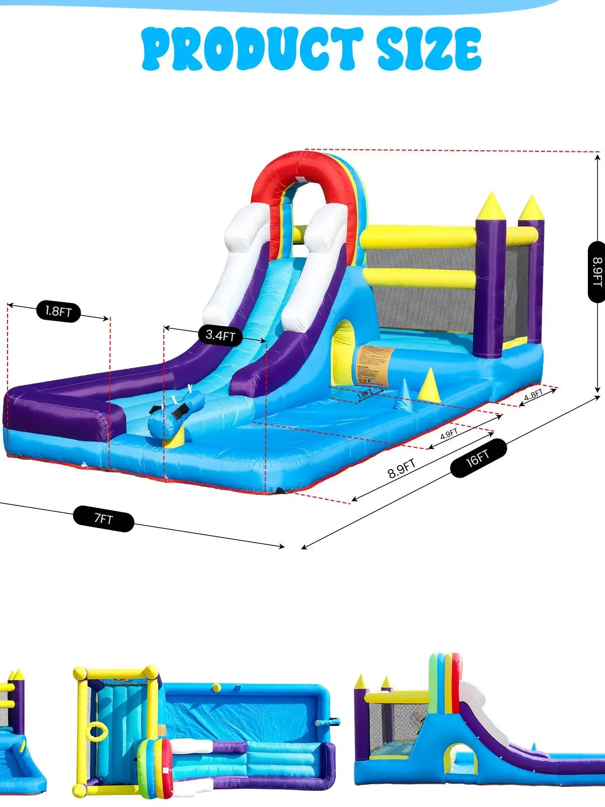 Jeu aquatique gonflable détail toboggan et bord piscine