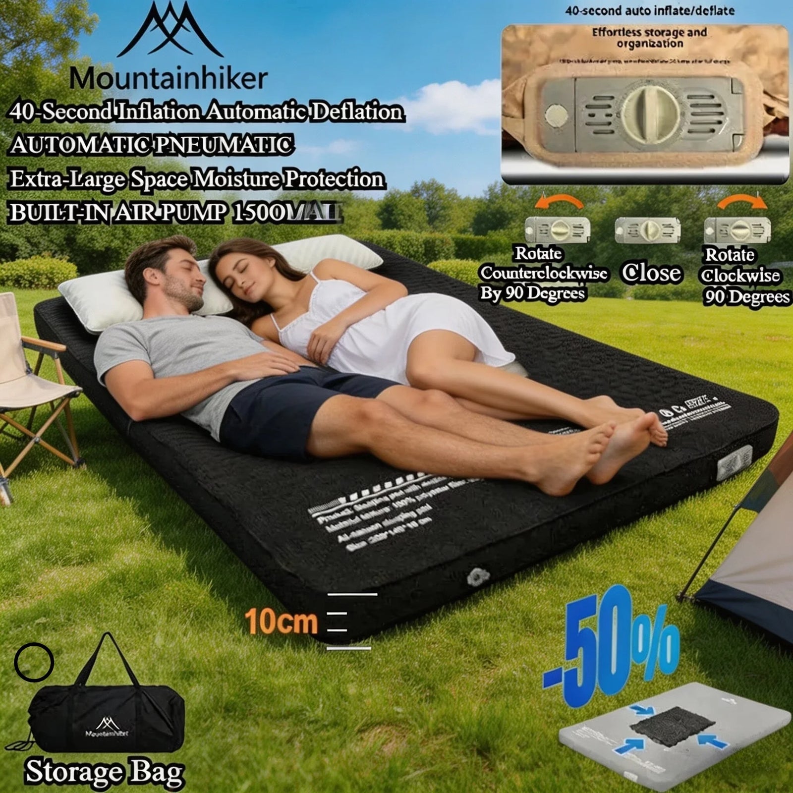 Matelas de camping gonflable avec batterie intégrée