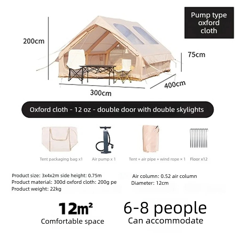 Vue nocturne de la tente gonflable grand espace
