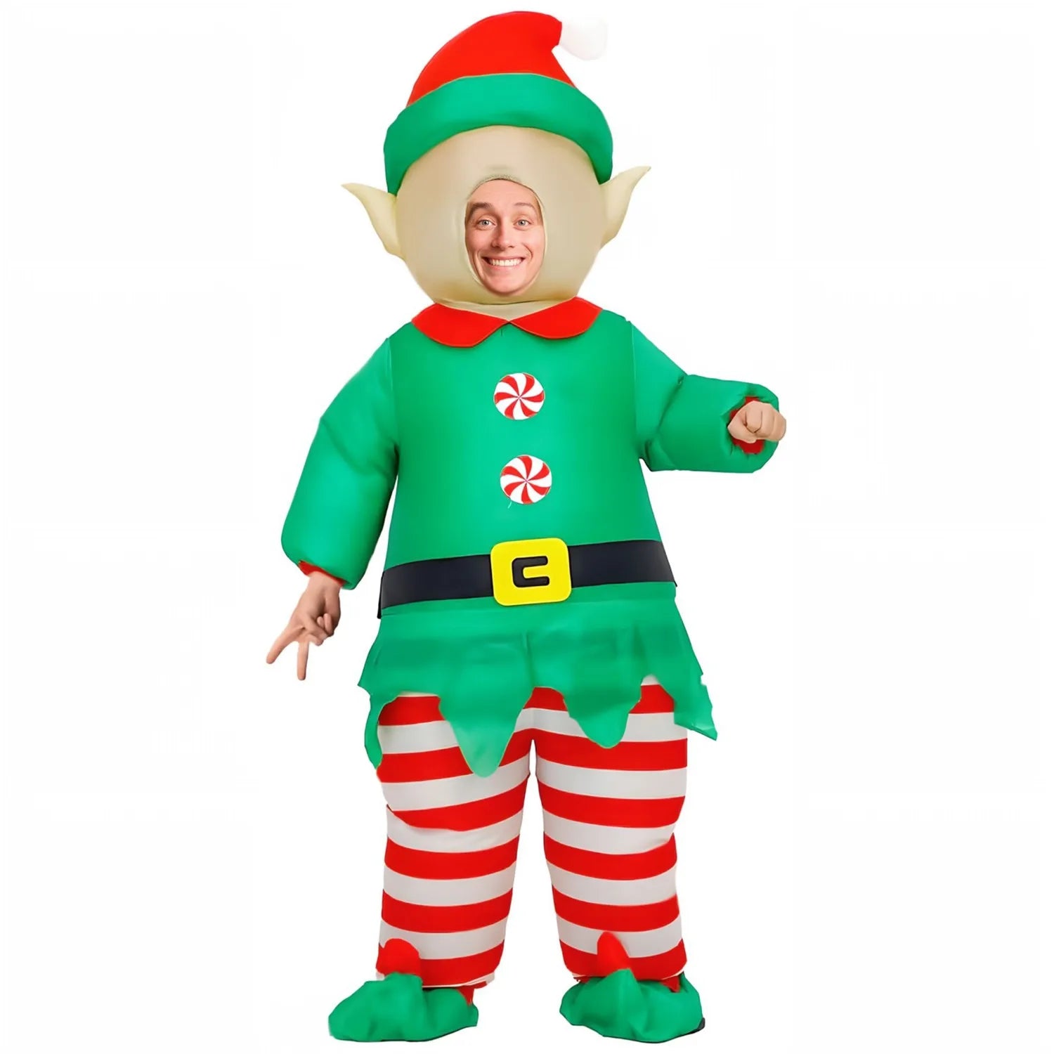 Costume gonflable elfe de Noël adulte vert vue de face