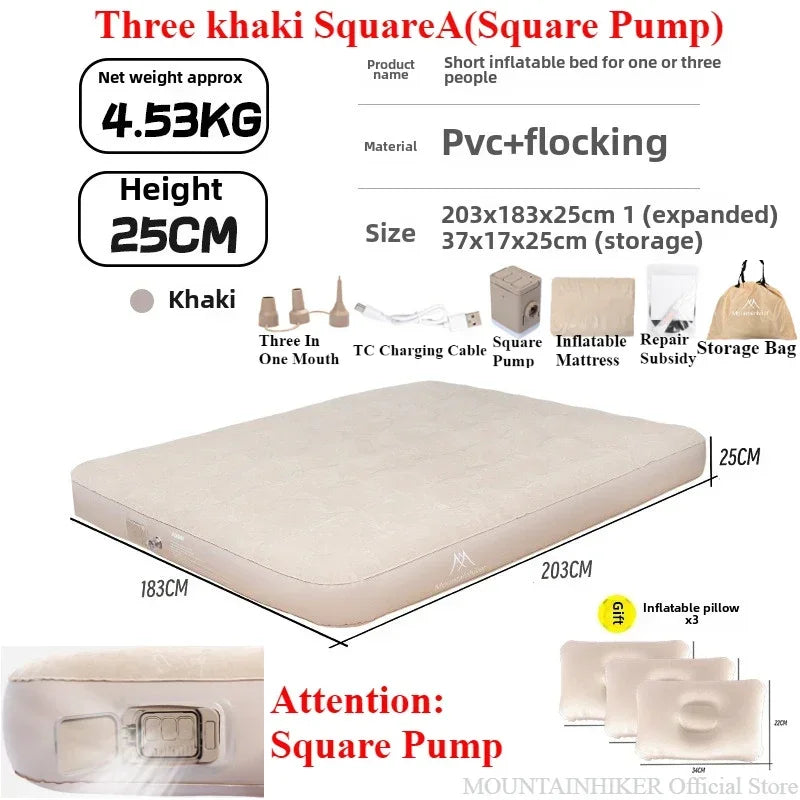 Matelas de camping gonflable kaki avec pompe intégrée