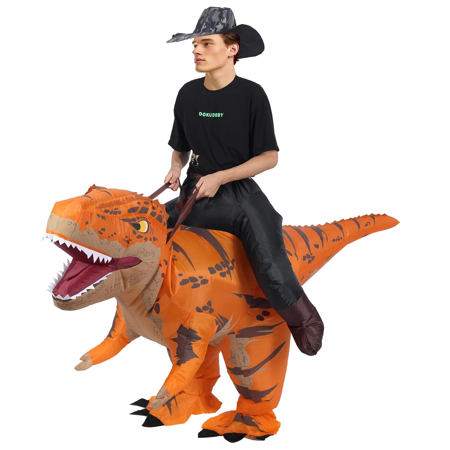 Costume T-Rex cavalier gonflable violet adulte