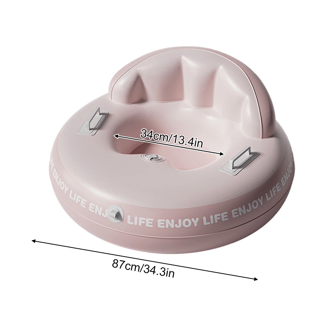 Luge gonflable rose avec corde de traction sur neige