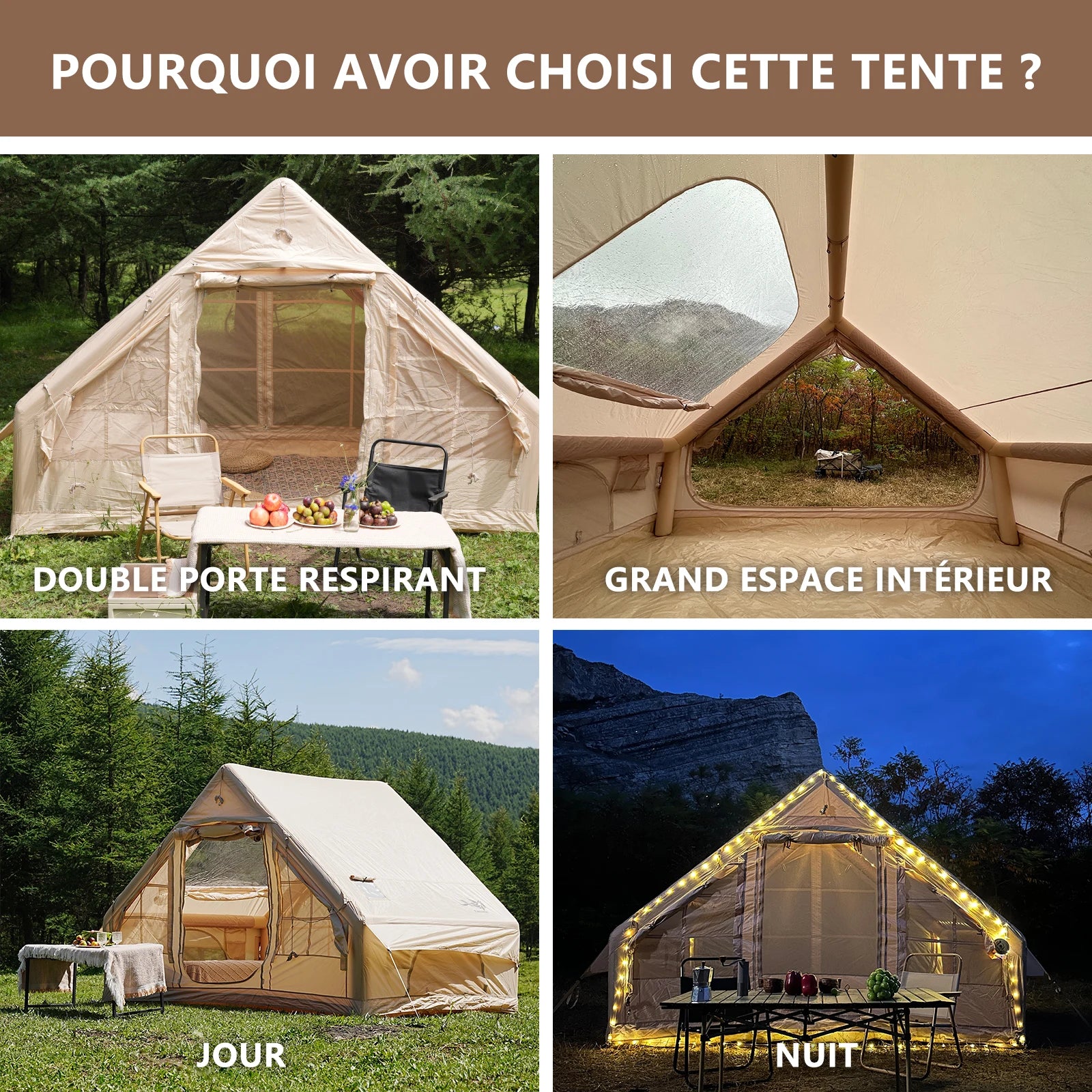 Détail du tissu imperméable de la tente gonflable