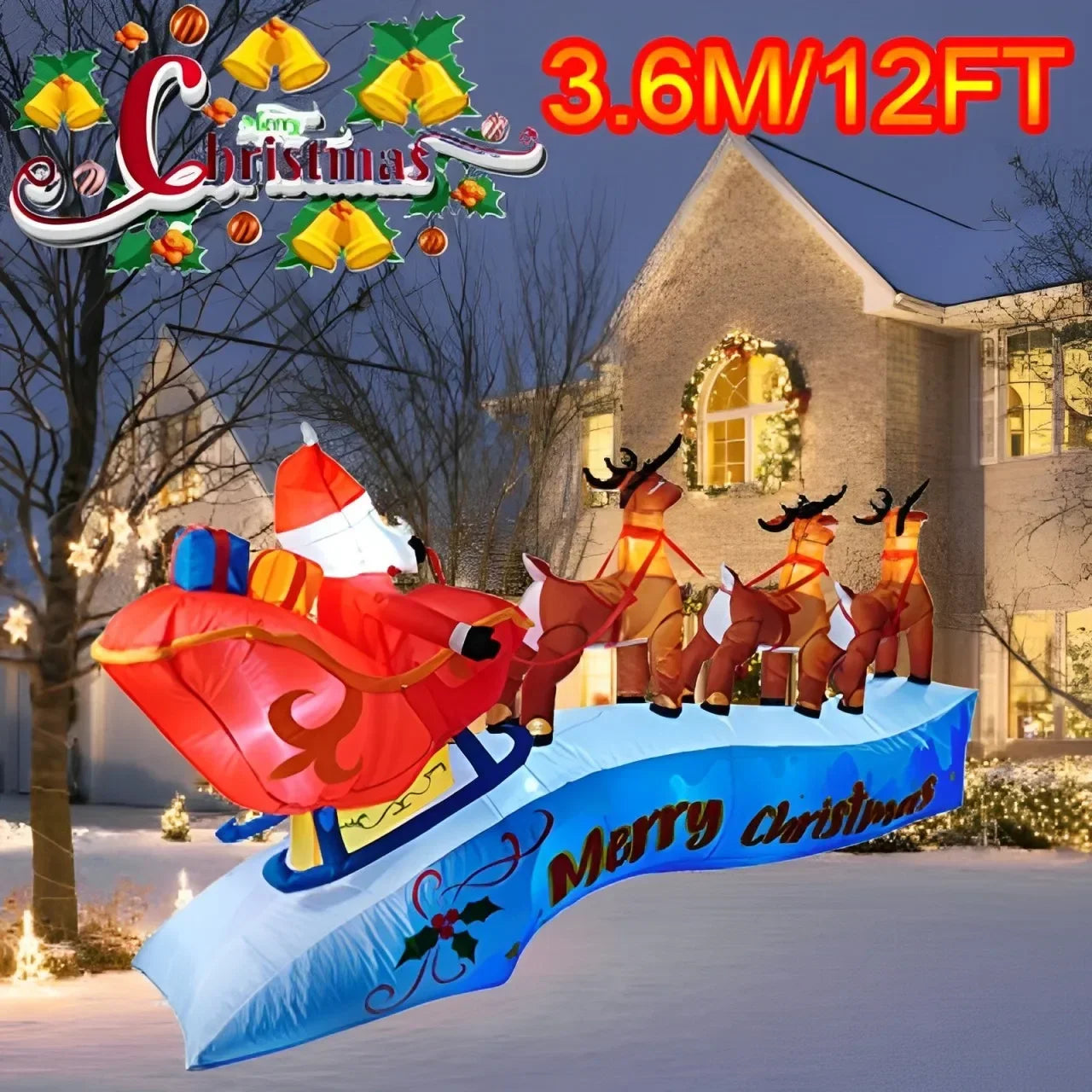 Décoration Noël gonflable 3,6 m vue de face avec éclairage intégré
