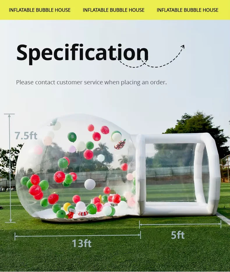 Vue extérieure de la bulle gonflable transparente pour événement