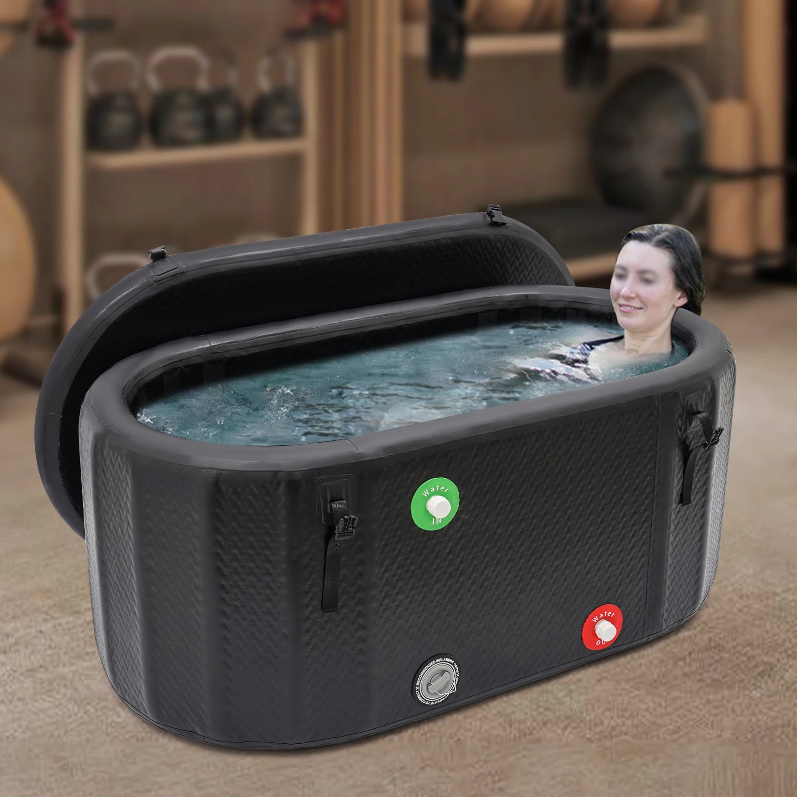 Détail de la pompe de gonflage de la baignoire de glace