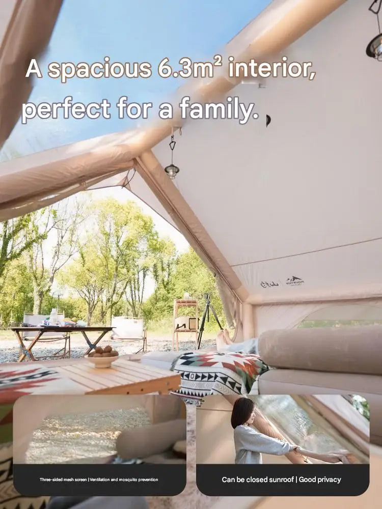 Tente gonflable familiale 4 personnes installée en camping