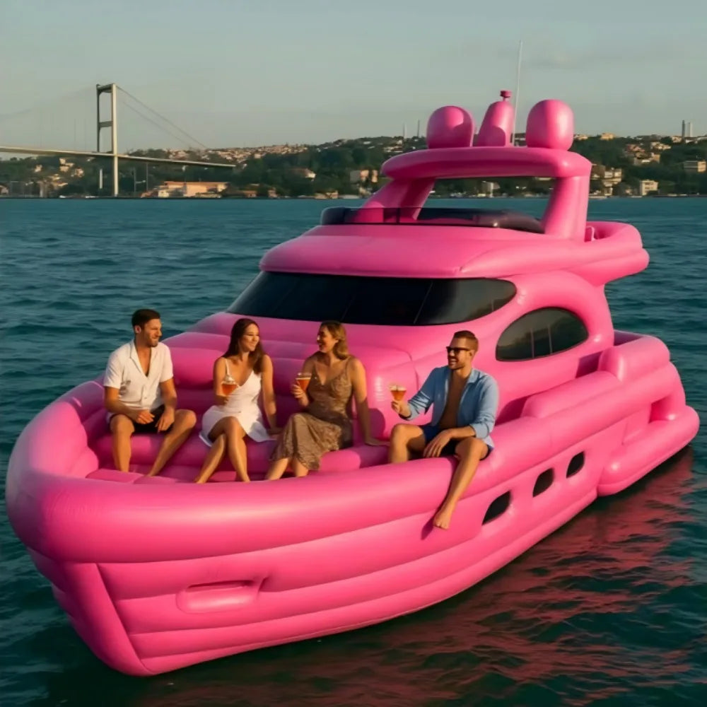 Bateau gonflable yacht rose sur l'eau vue de face