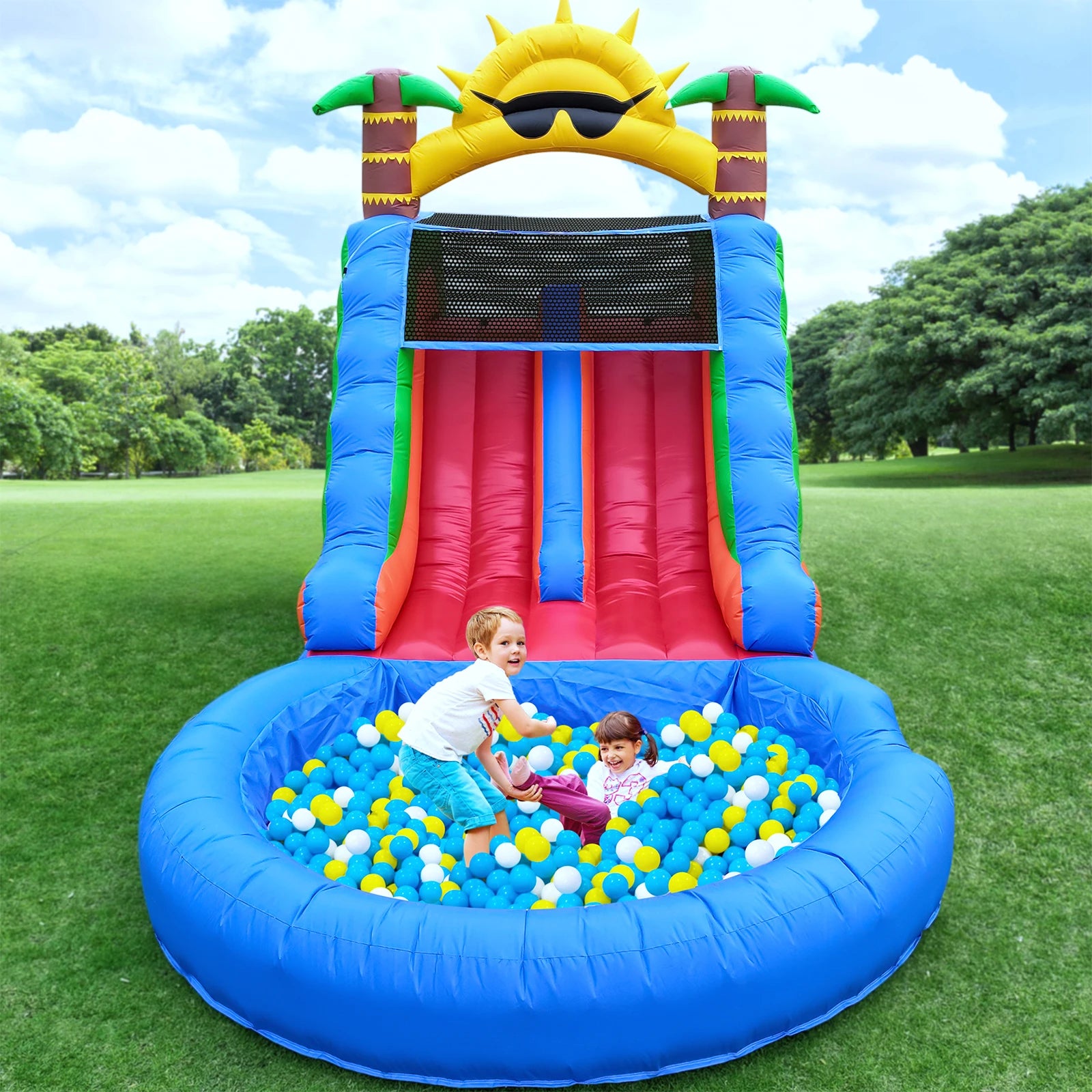 Structure gonflable jungle tropicale avec souffleur d'air inclus
