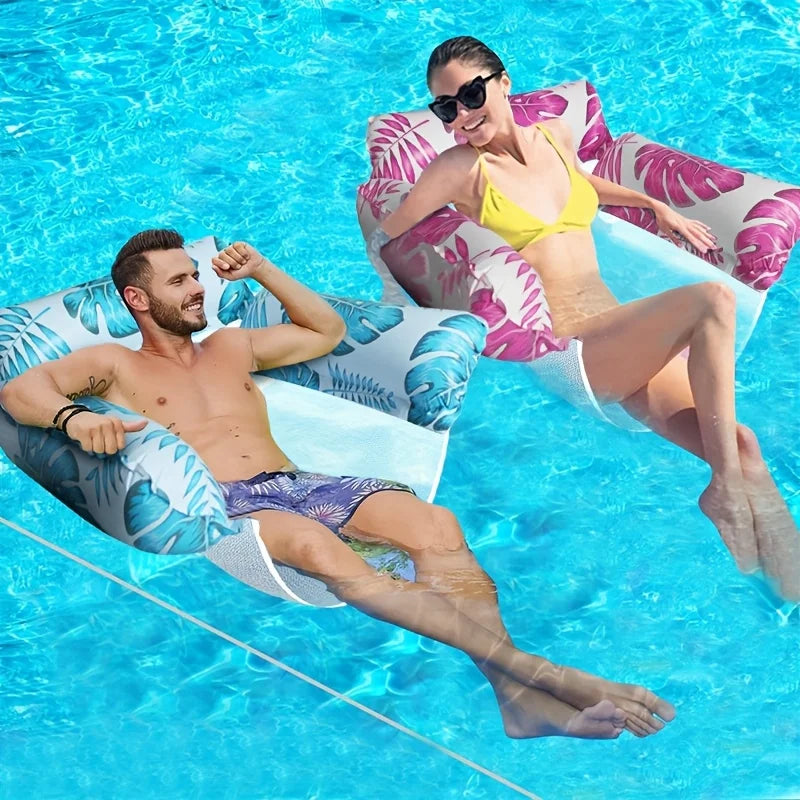 Bouée gonflable hamac piscine bleu vue d'ensemble