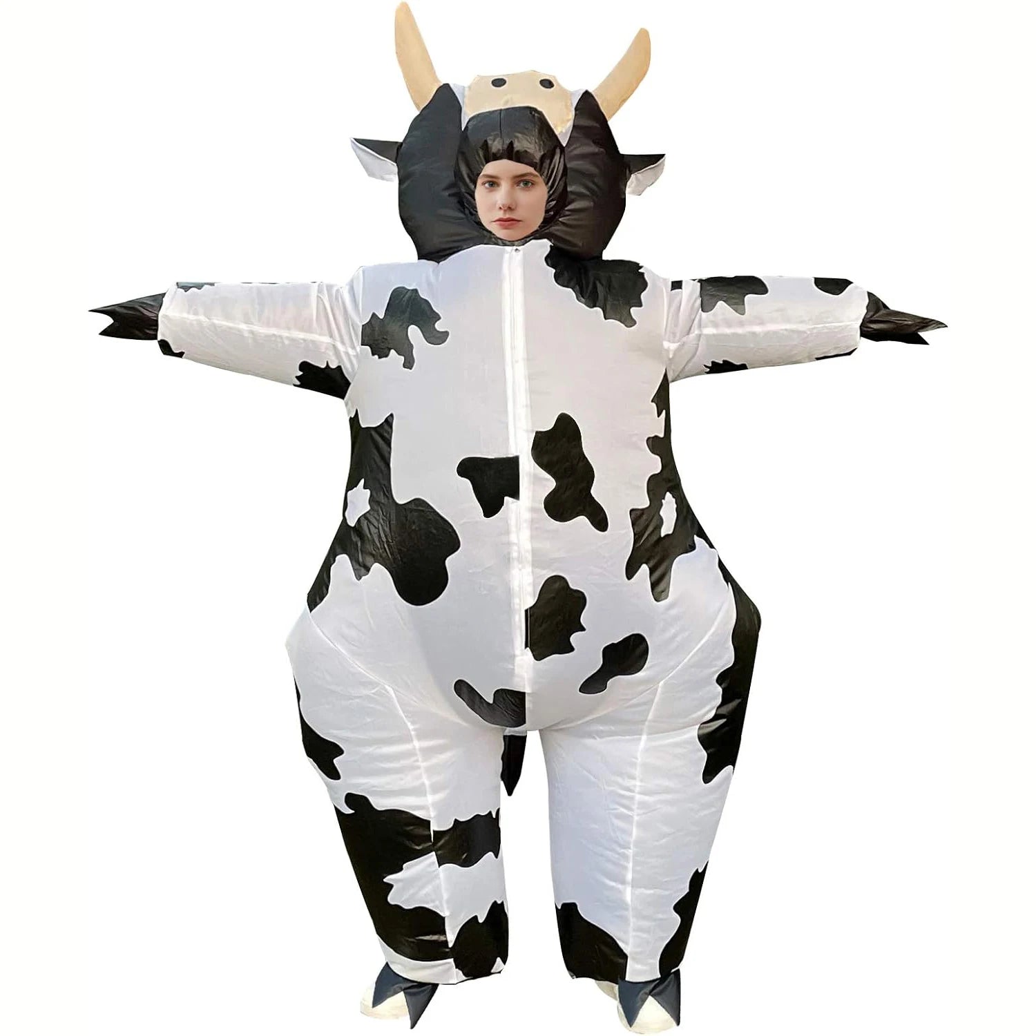 Costume gonflable vache laitière adulte blanc et noir