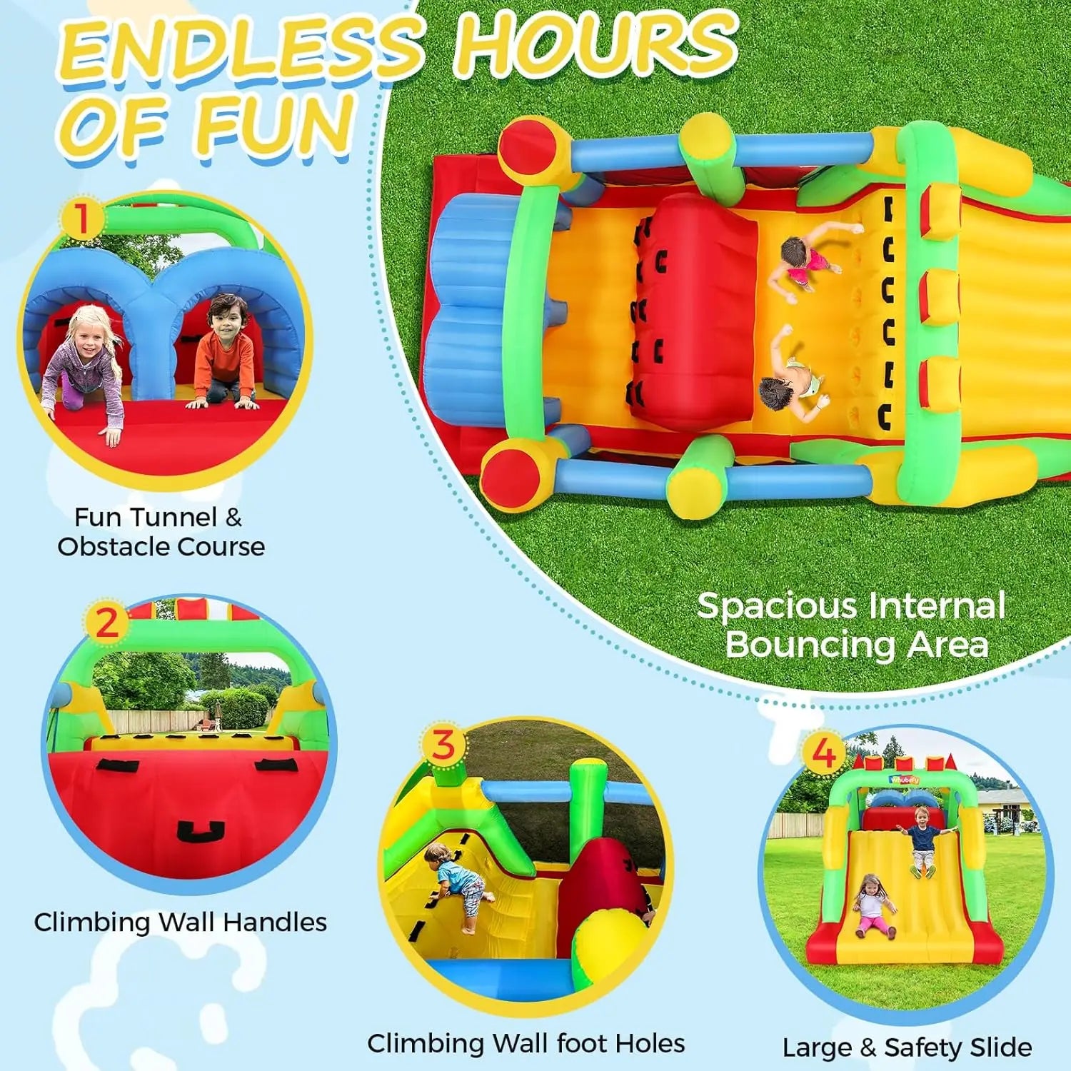 Parcours gonflable taille 5,4x2,4 m enfants 3-12 ans