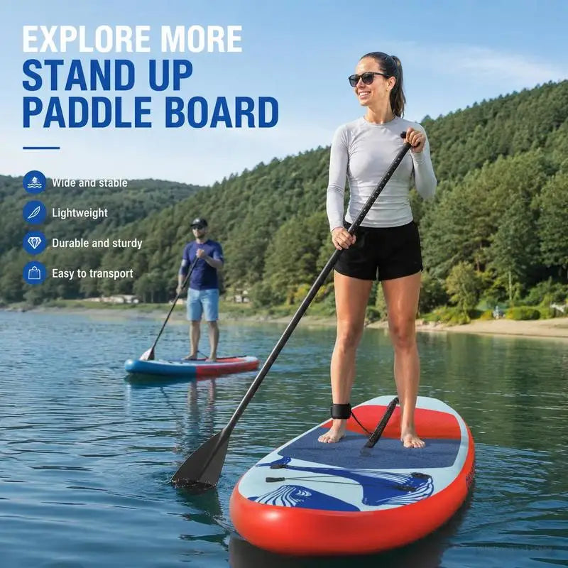 Stand up paddle gonflable rigide bleu sur l'eau