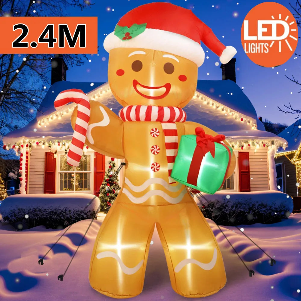 Décoration Noël gonflable bonhomme pain d'épice 2,4 m LED jardin